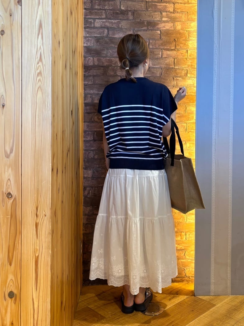 mieさんの「SHOO･LA･RUE｜【ひんやり/S-LL】さらさらな肌触りが心地よい フレンチスリーブニット」を使ったコーディネート