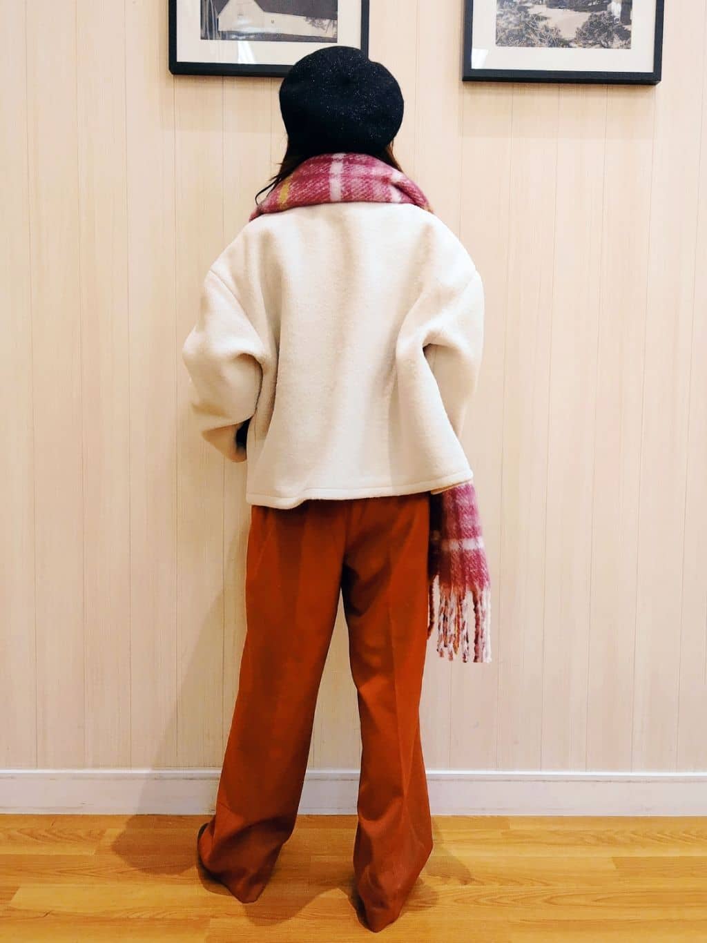 yseさんの「SHOO･LA･RUE｜太フリンジチェックストール」を使ったコーディネート