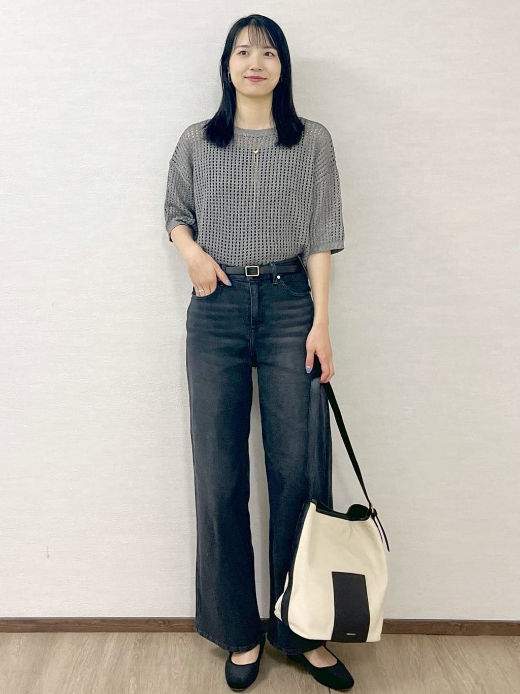 sachikoさんの「OPAQUE.CLIP｜2WAY ラメメッシュニット【洗濯機洗い可／抗ピル】」を使ったコーディネート