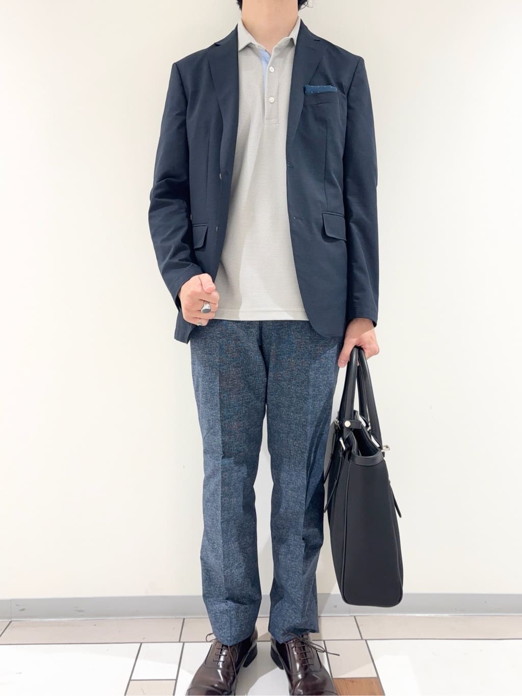 及川さんの「TAKEO KIKUCHI｜【抗菌防臭】COOL DOTS（R）ドビープリント ジャケット」を使ったコーディネート