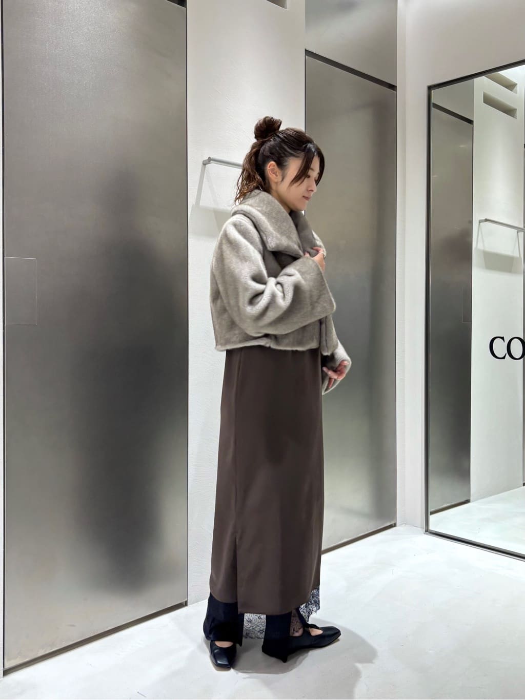 iwamiさんの「CODE A｜faux mink short jacket」を使ったコーディネート