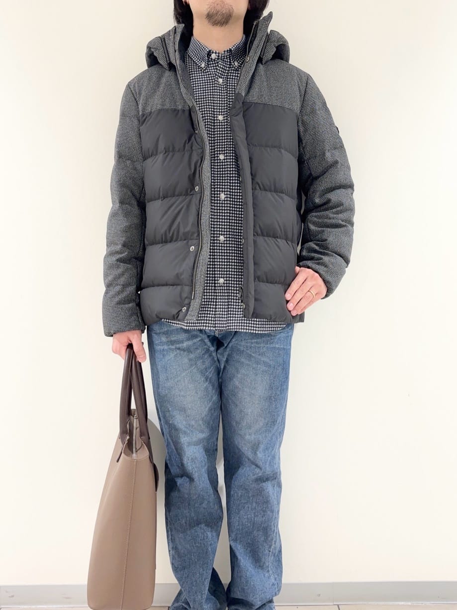 及川さんの「TAKEO KIKUCHI｜カラーコンビ ダウンブルゾン」を使ったコーディネート