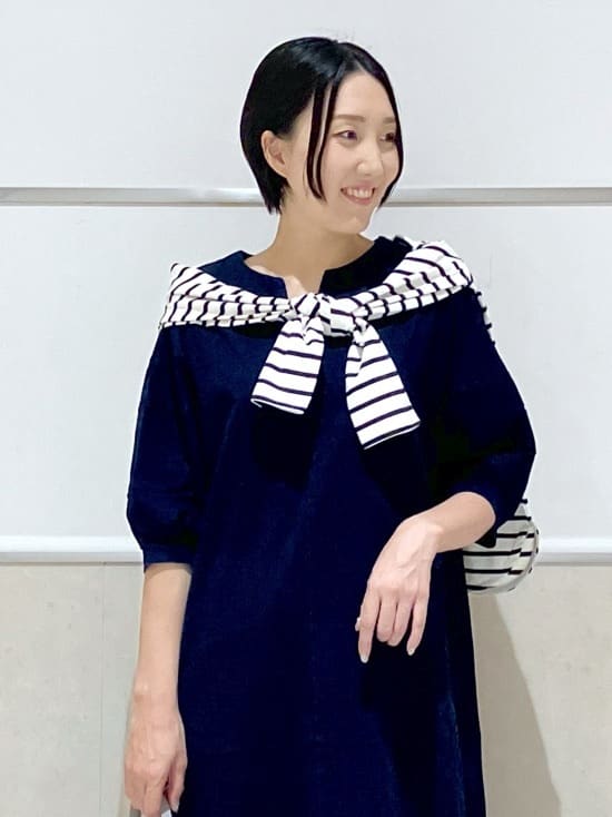 eriko さんの「Dessin｜【洗える】インディゴ天竺デニム調リラクシーワンピース」を使ったコーディネート