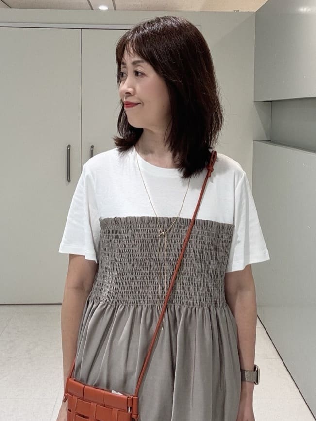 makiさんの「UNTITLED｜【コットン100/洗える/Tシャツ】シャーリングドッキングペプラム」を使ったコーディネート