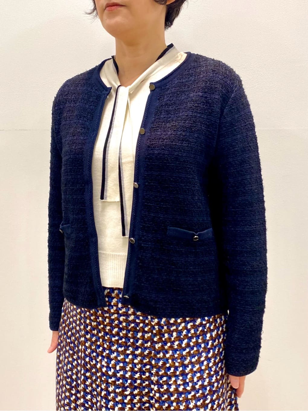oharaさんの「Reflect｜【ニットスタイルが華やかに◎】チドリ風プリントフレアスカート」を使ったコーディネート