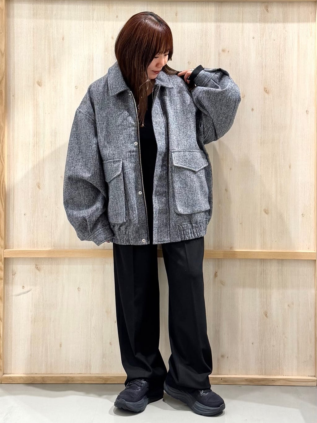 nanaさんの「THE SHOP TK｜ツイードフライトビッグブルゾン 【洗濯機OK／セットアップ可】」を使ったコーディネート