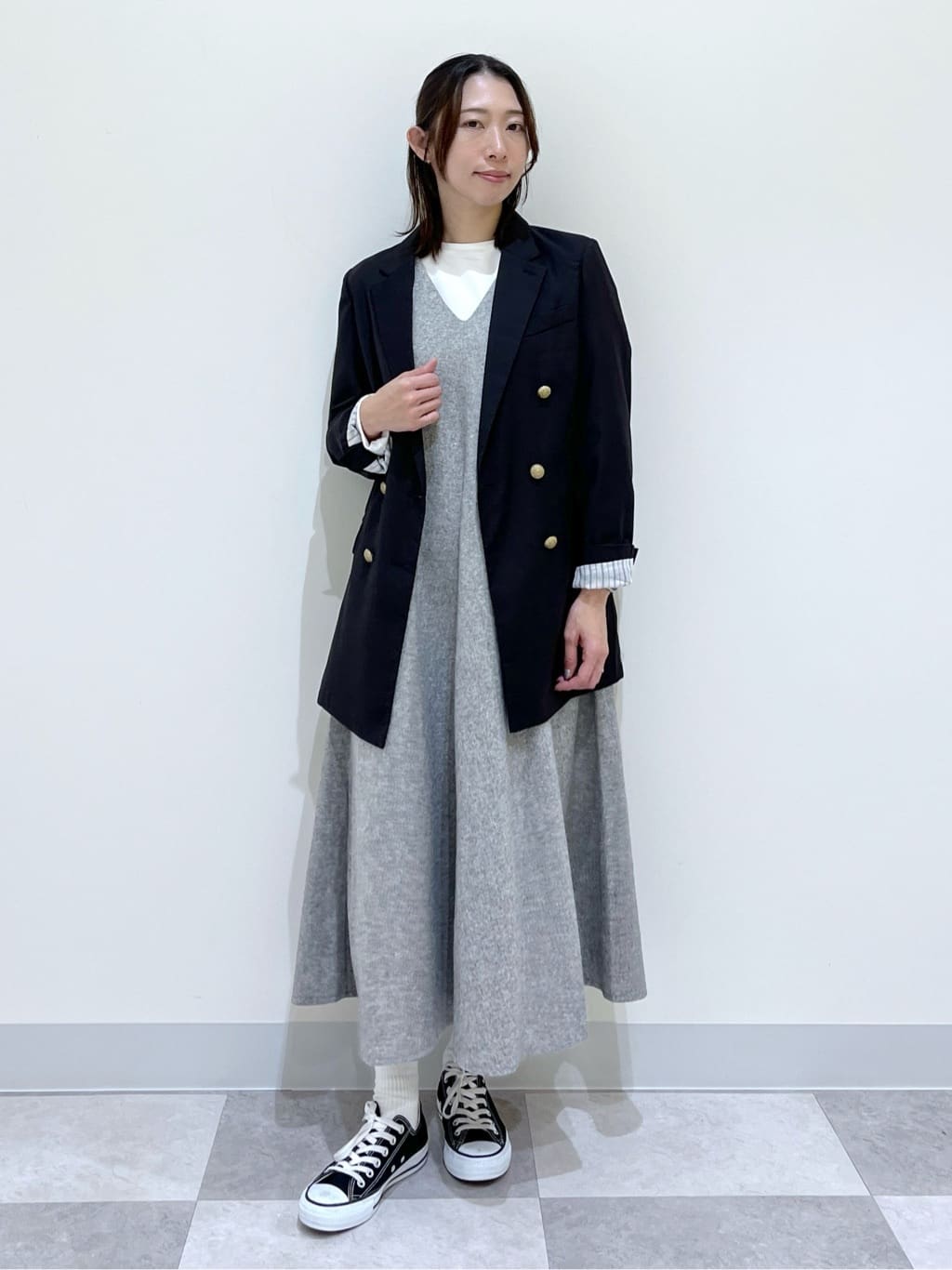 canaさんの「Dessin｜【洗える】Vネックジャンパースカート」を使ったコーディネート