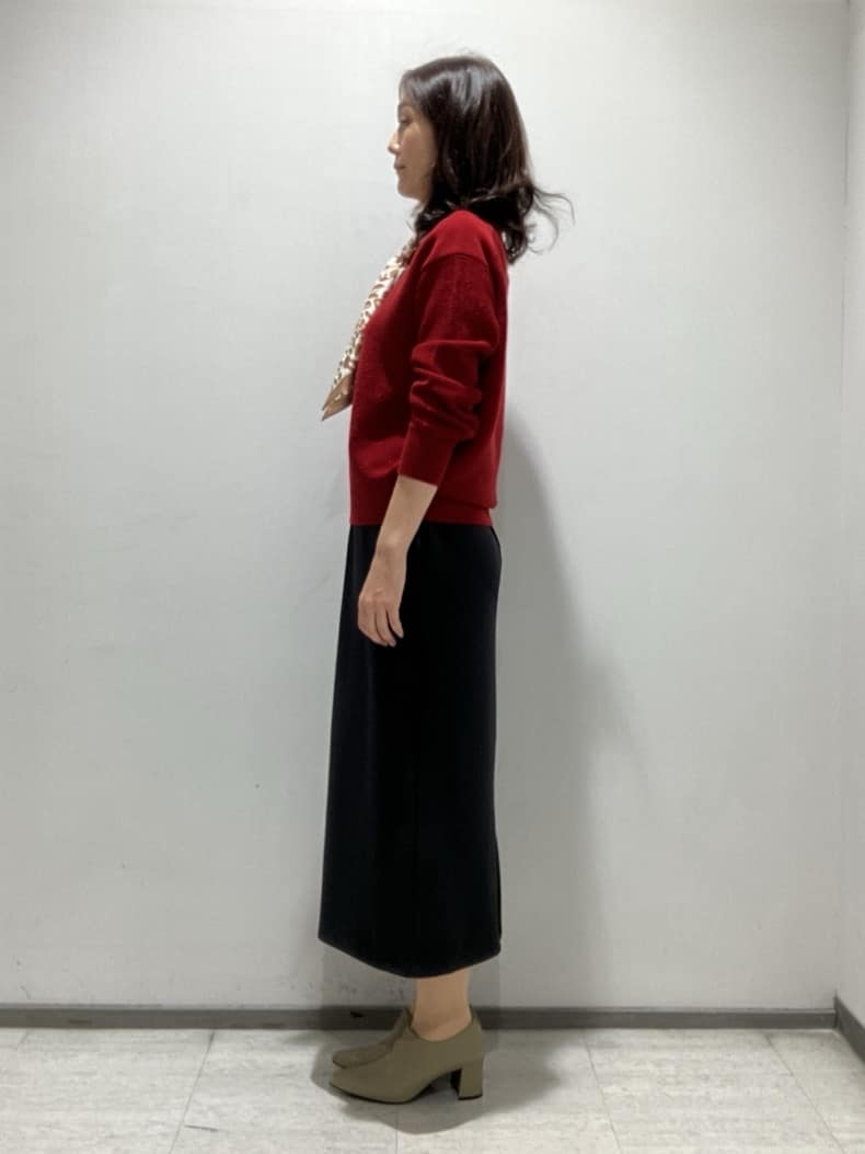 fujiさんの「INDIVI｜【ウール混ラメ素材】Vネック煌めきニット」を使ったコーディネート