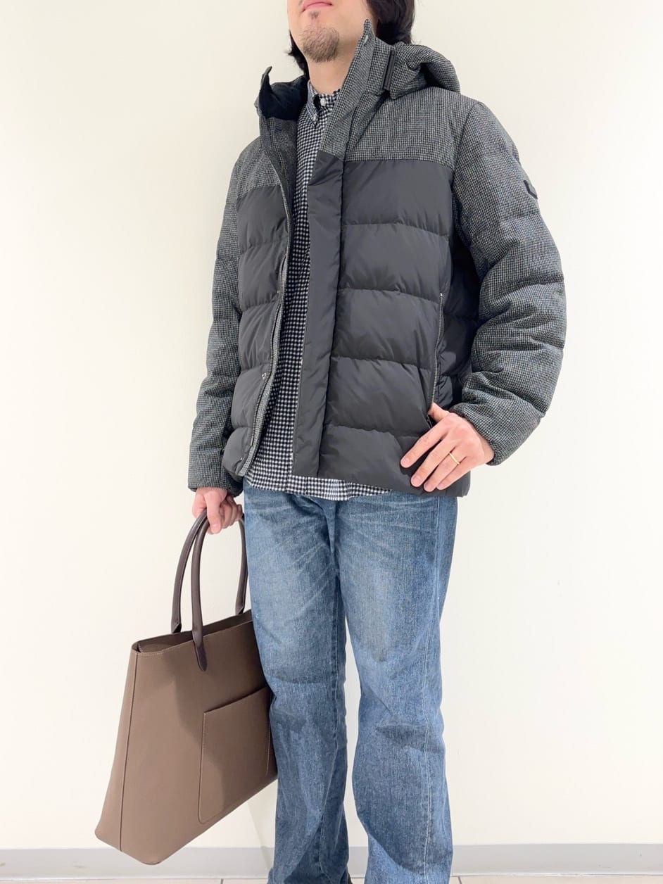 及川さんの「TAKEO KIKUCHI｜カラーコンビ ダウンブルゾン」を使ったコーディネート