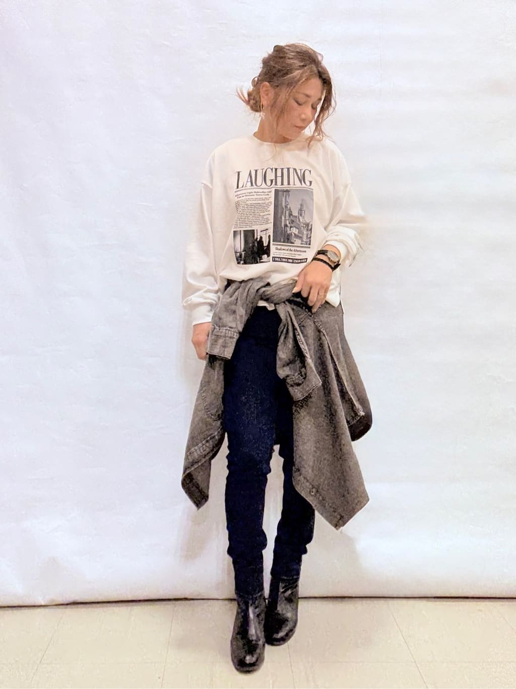 fuuさんの「SHOO･LA･RUE｜【洗濯機可/S-LL】さっと羽織れる 軽量リブブルゾン」を使ったコーディネート