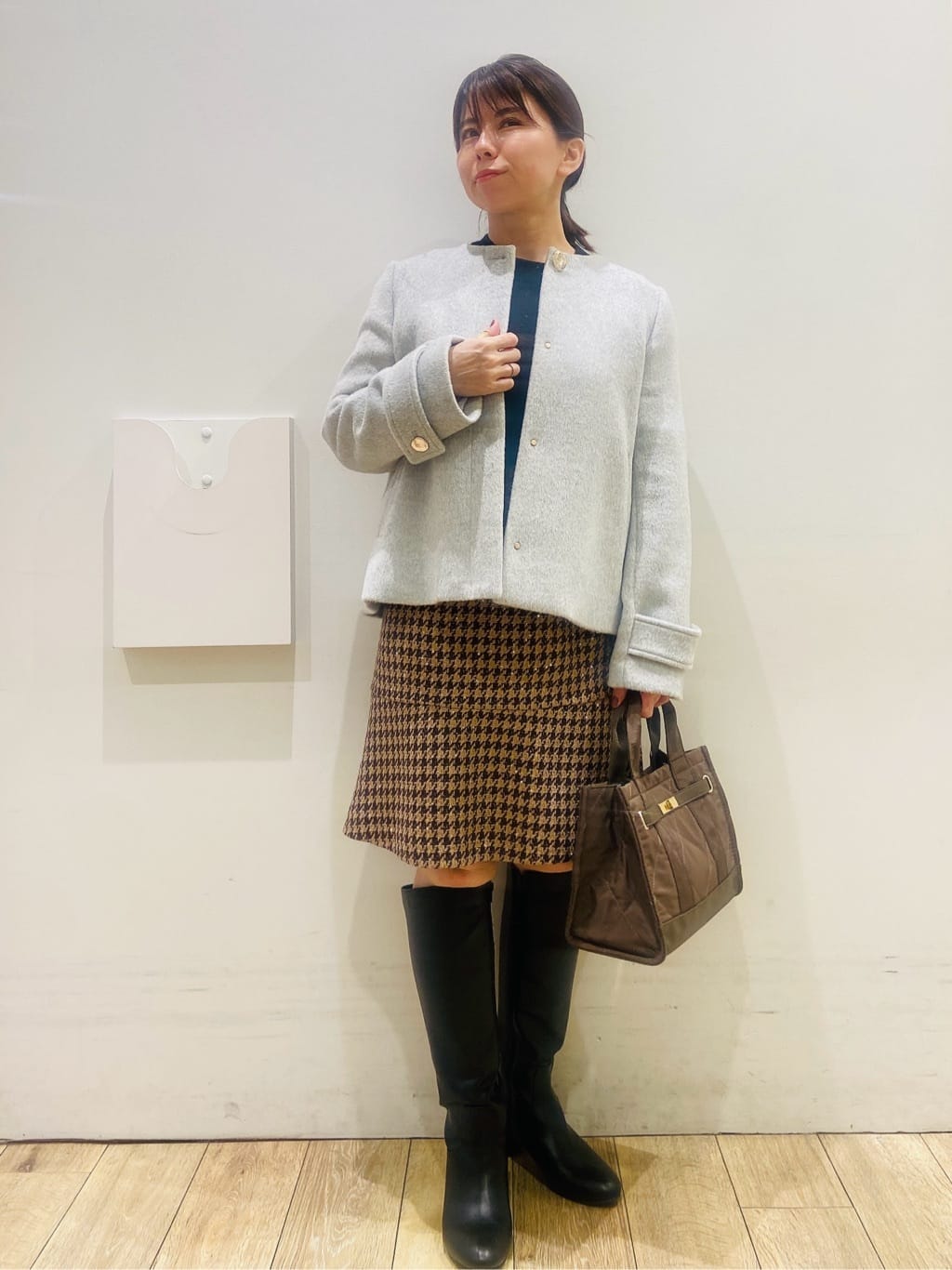 YUKOさんの「index｜モックネックボクシーラメニット【洗濯機OK】《7col》」を使ったコーディネート