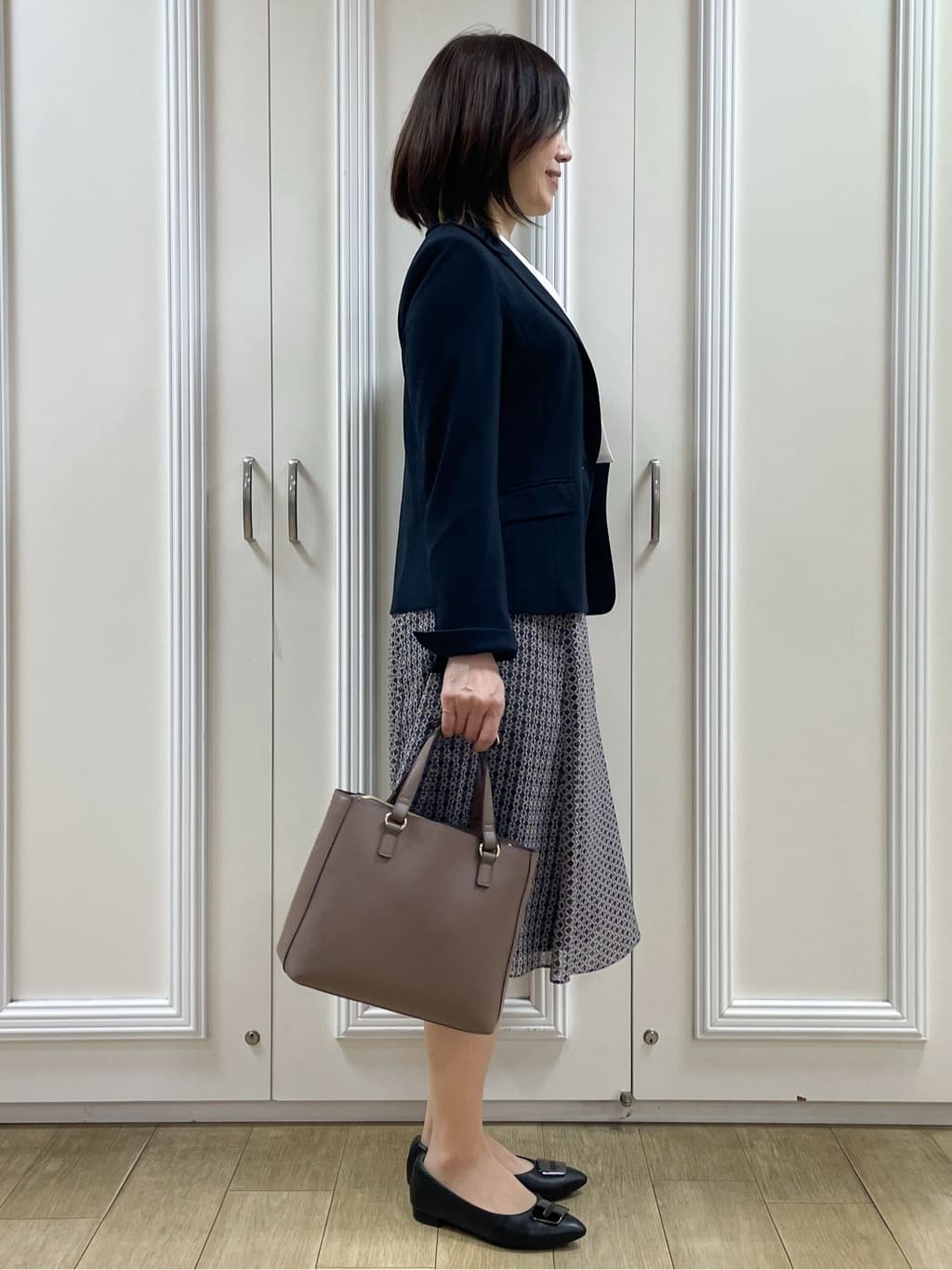 めいさんの「Reflect｜【通勤／セットアップ可】フレアプリントスカート」を使ったコーディネート