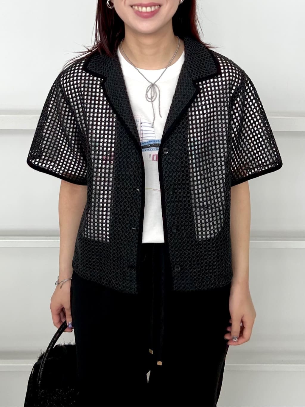 RINAさんの「OPAQUE.CLIP｜メッシュ開襟シャツ【洗濯機洗い可】」を使ったコーディネート