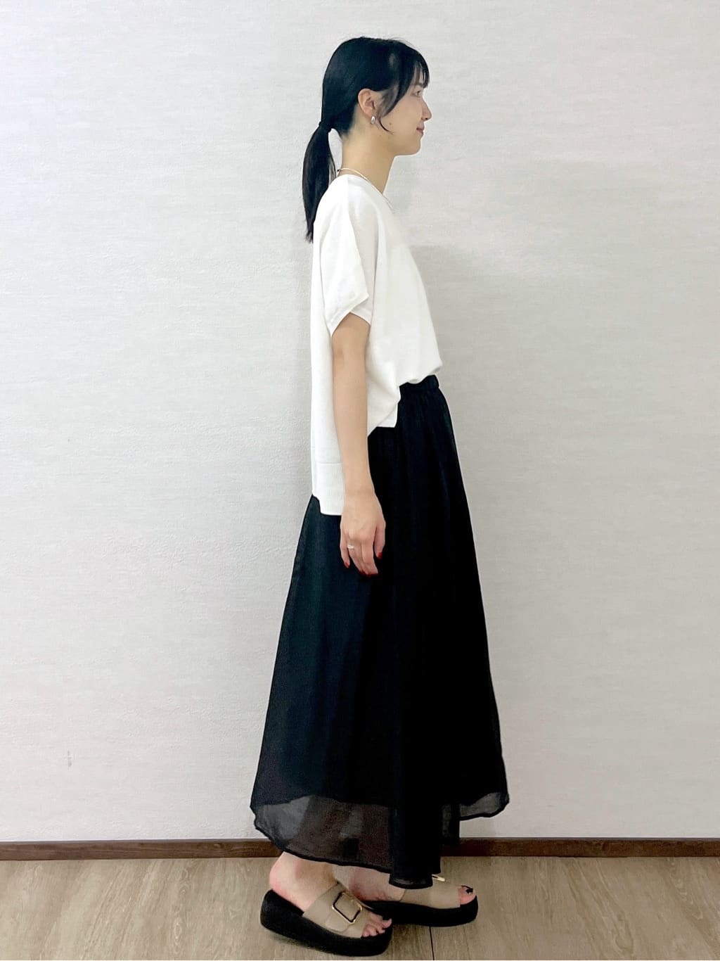 sachikoさんの「OPAQUE.CLIP｜《5色展開／S-LLサイズ》リラクシーメッシュニット【洗濯機洗い可】」を使ったコーディネート