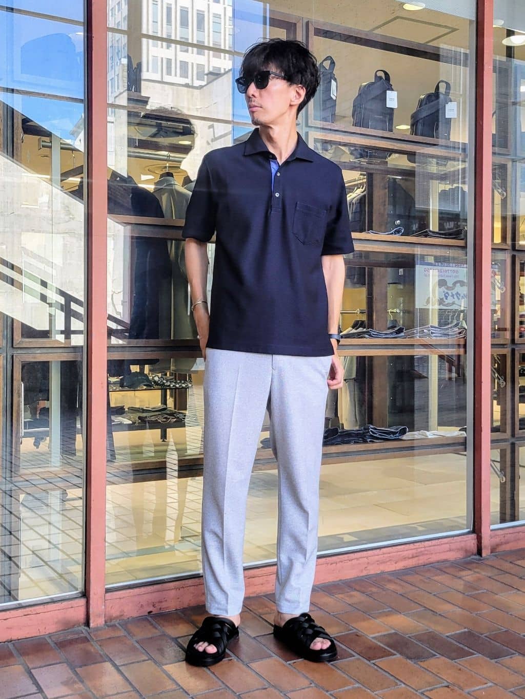 piroyaさんの「TAKEO KIKUCHI｜【抗菌防臭／9色5サイズ展開】ハニカムメランジ ポロシャツ」を使ったコーディネート