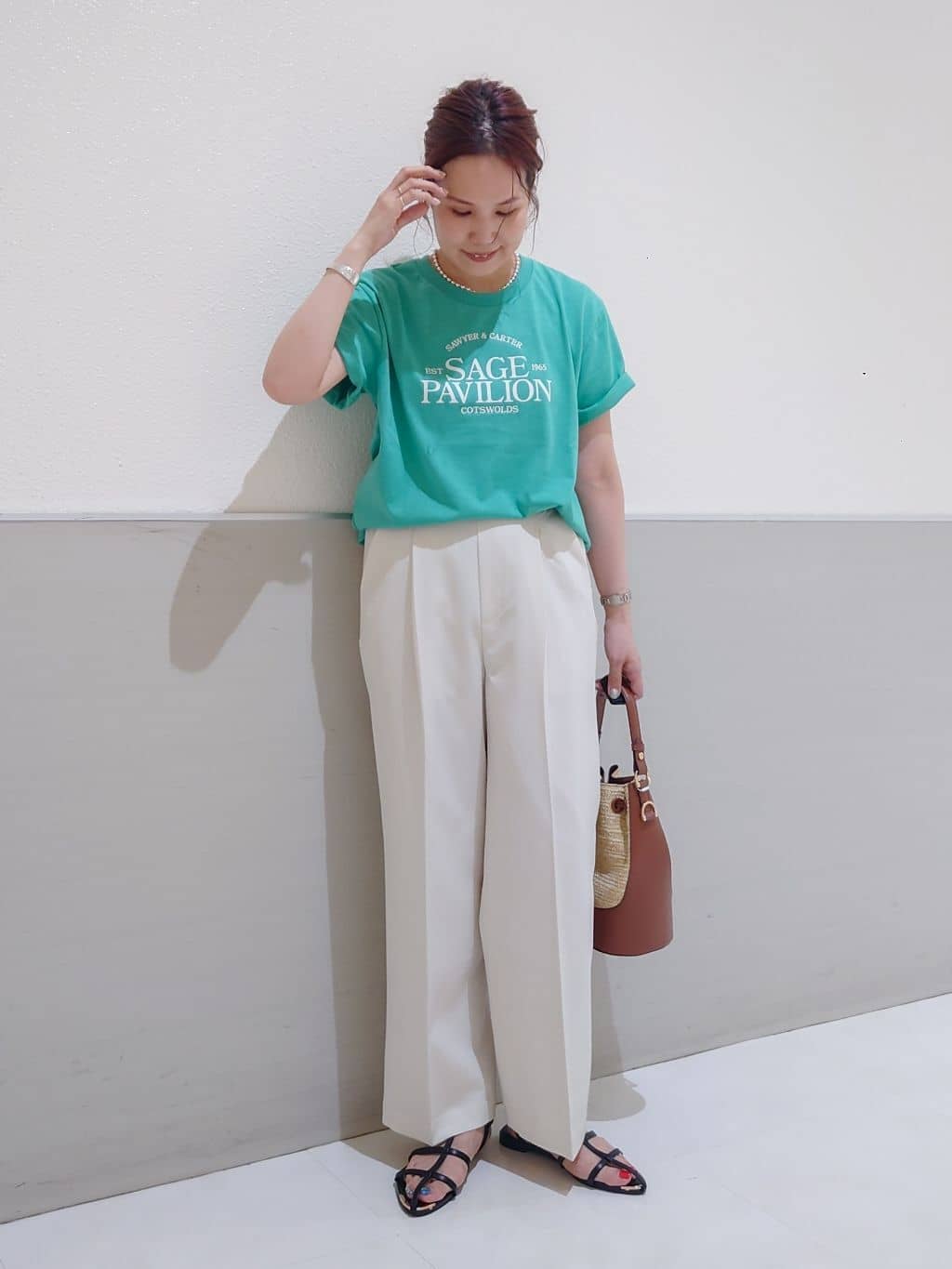 maruさんの「THE SHOP TK｜◆【XS-XLサイズ】麻調ワイドパンツ/洗濯機OK/from the VOICE」を使ったコーディネート