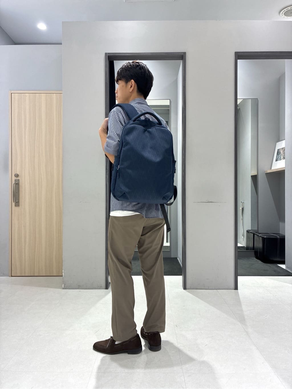 わいずみさんの「TAKEO KIKUCHI｜【COOL CITY WEAR】ストライプジャージ ボタンダウンシャツ /接触冷感」を使ったコーディネート