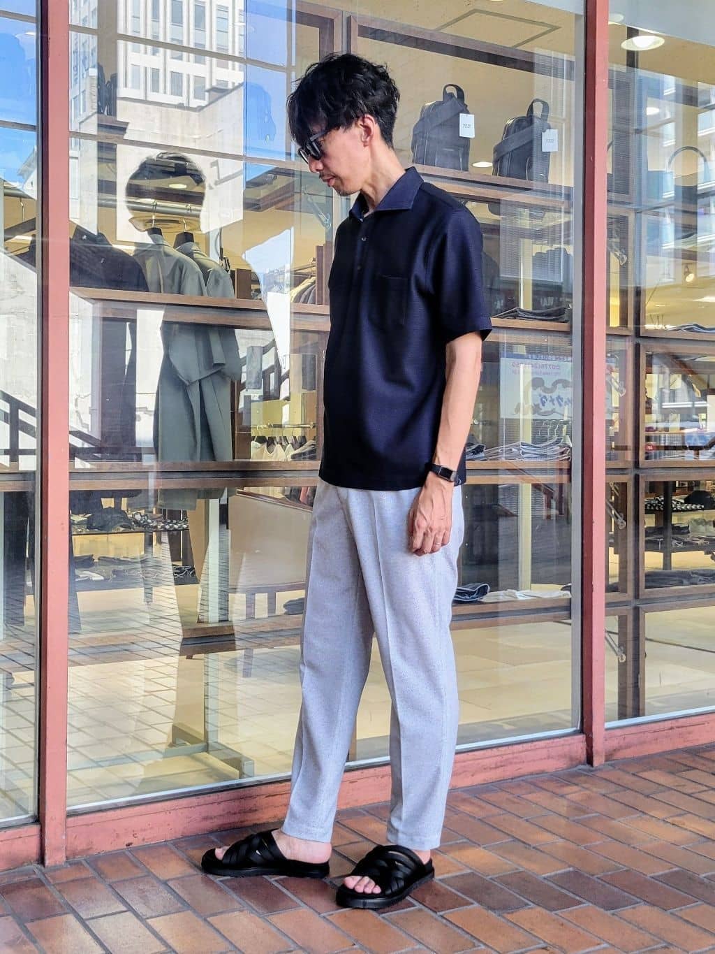 piroyaさんの「TAKEO KIKUCHI｜【抗菌防臭／9色5サイズ展開】ハニカムメランジ ポロシャツ」を使ったコーディネート
