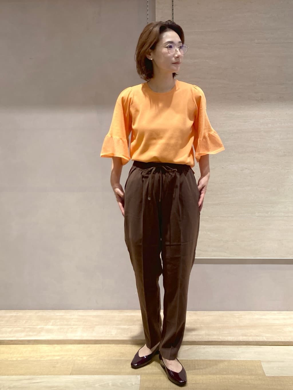 たけねぇさんの「OPAQUE.CLIP｜《5色展開》シアーフレアスリーブニット【洗濯機洗い可】」を使ったコーディネート