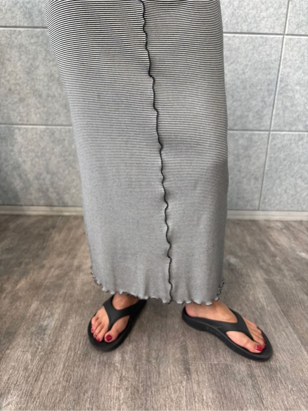ibuさんの「CODE A｜【Cup-in】chic border jersey dress」を使ったコーディネート