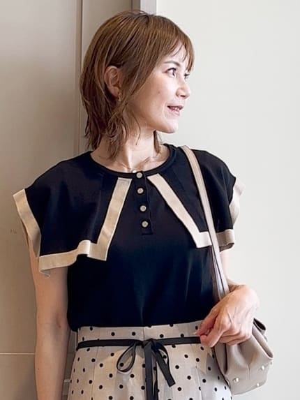 yamakoさんの「grove｜【ひんやり/UVカット】大人の可愛さ　セーラーカラーニット」を使ったコーディネート