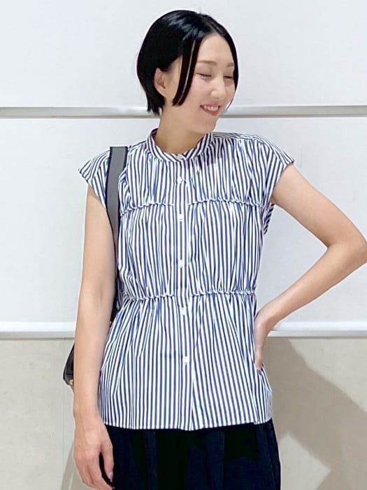 eriko さんの「Dessin｜【洗える】ストライプ柄ギャザーブラウス」を使ったコーディネート