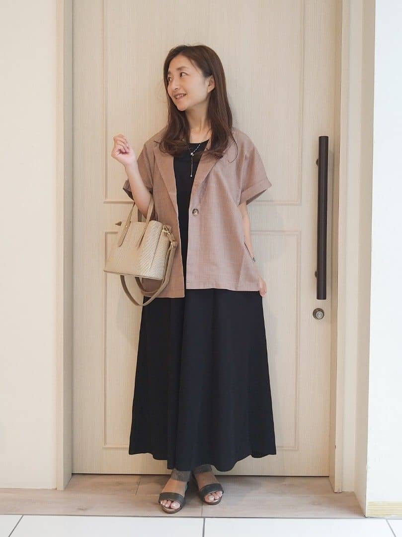 mi-saさんの「SHOO･LA･RUE｜【S-LL】さらりと着たい大人のための 麻調半袖ジャケット」を使ったコーディネート