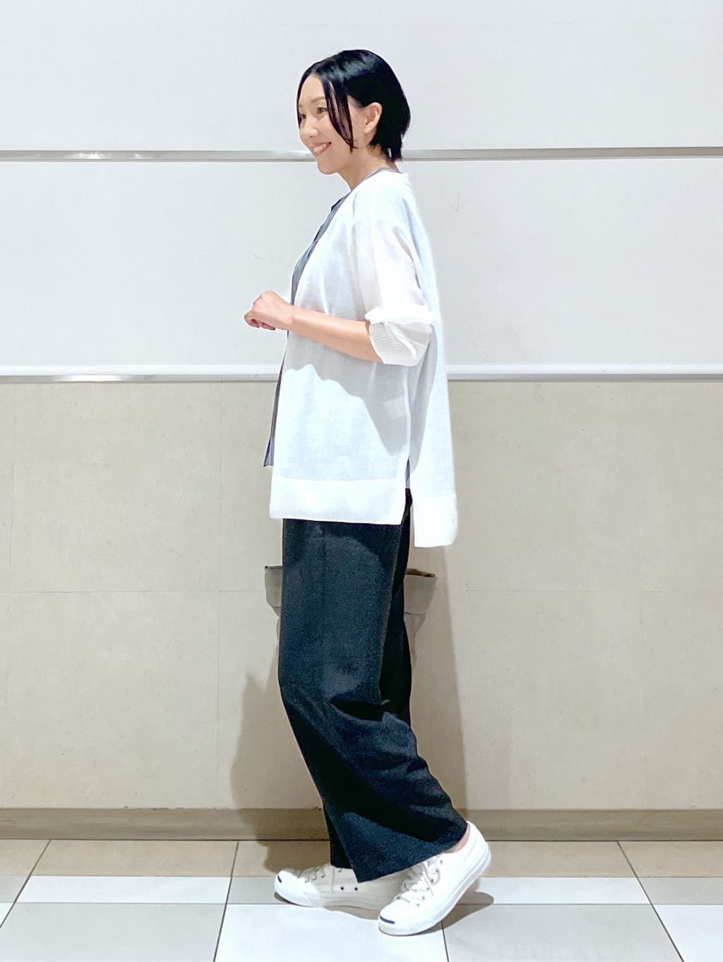 eriko さんの「Dessin｜【洗える】ストライプ柄ギャザーブラウス」を使ったコーディネート