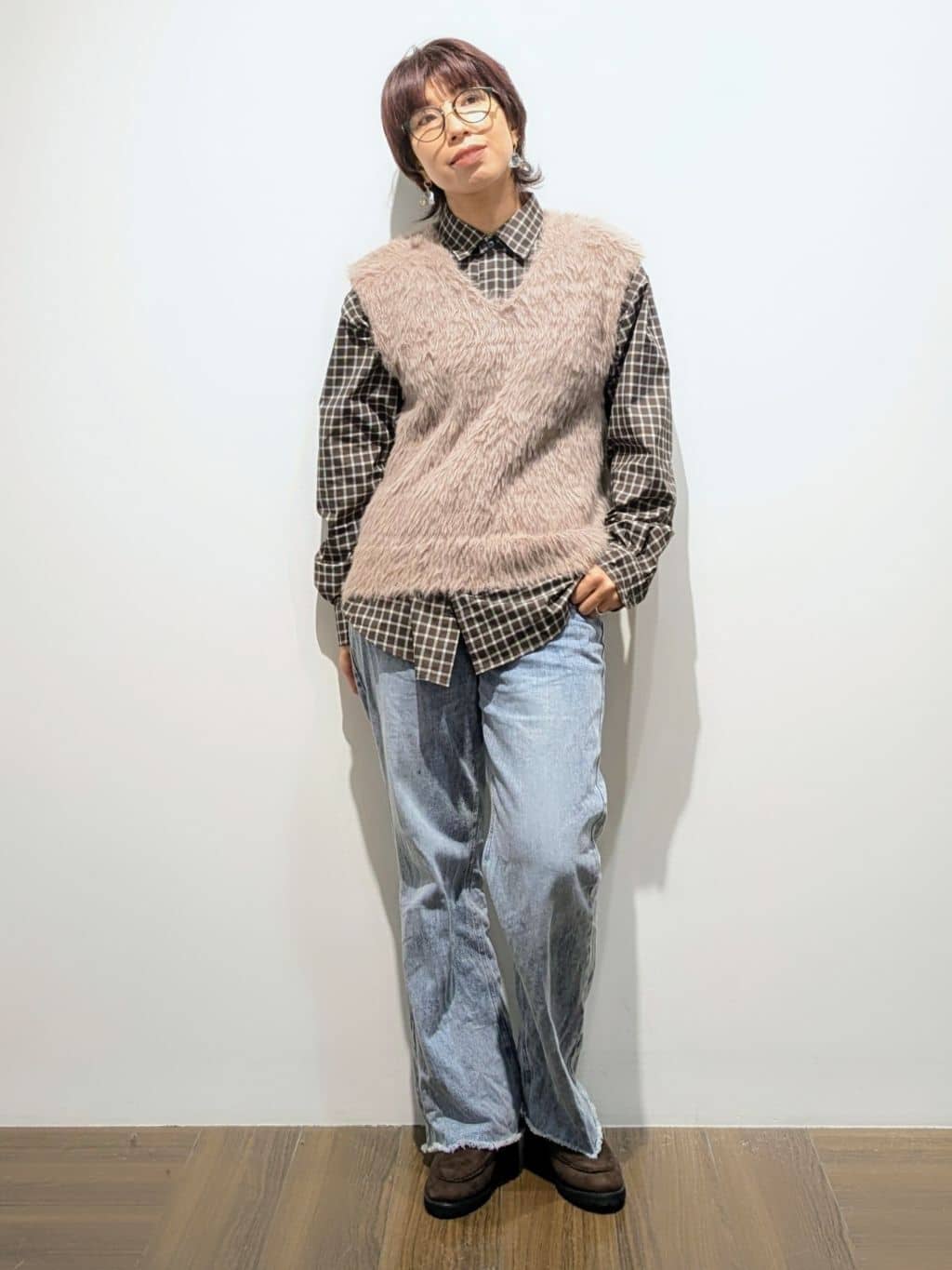 4410さんの「THE SHOP TK｜チェック＆ストライプ アソート長袖シャツ【洗濯機OK】」を使ったコーディネート