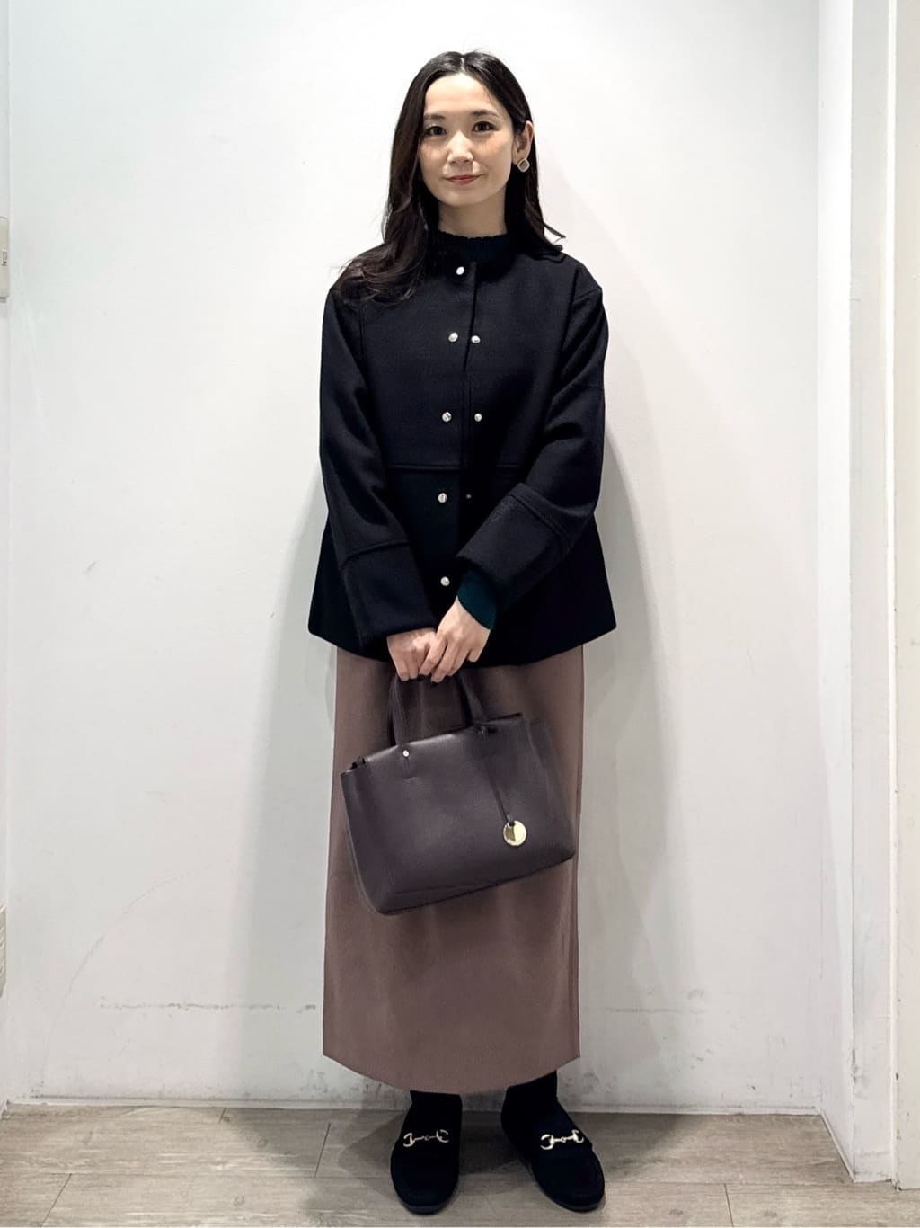 yuicciさんの「OPAQUE.CLIP｜ウールライクメルトンノーカラーコート【洗濯機洗い可】」を使ったコーディネート