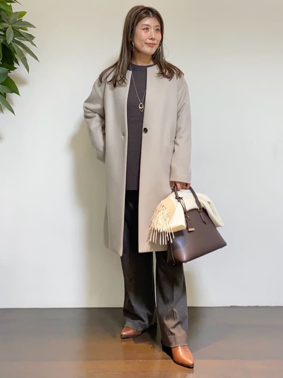tomoさんの「UNTITLED｜【日本製／通勤／フォーマル】カシミヤ混ノーカラーコート」を使ったコーディネート