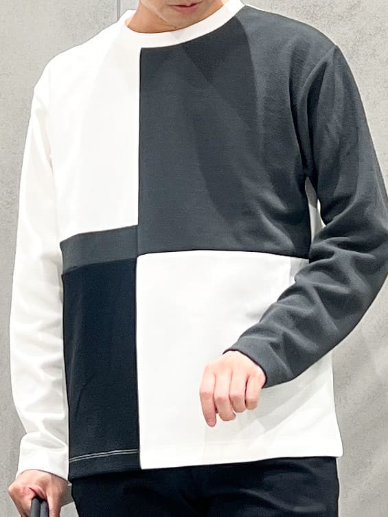 SHI-MAさんの「THE SHOP TK｜【一枚で着映える】パターンブロッキング長袖Tシャツ 洗濯機OK」を使ったコーディネート