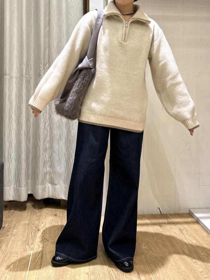 ga_riさんの「THE SHOP TK｜【洗える】ほど良くラフで女性らしい ハーフZIPニット」を使ったコーディネート