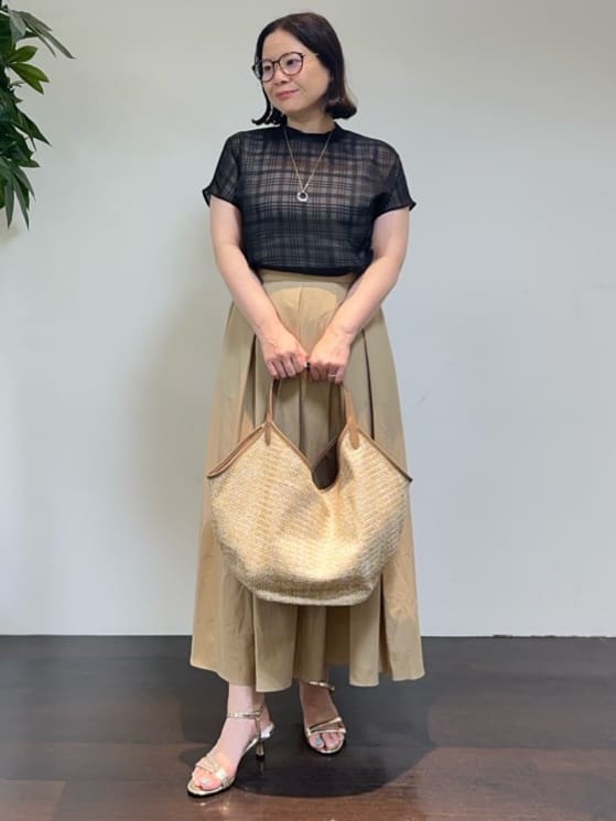 Asamiさんの「UNTITLED｜【シアー】チェックスタンドネックブラウス」を使ったコーディネート