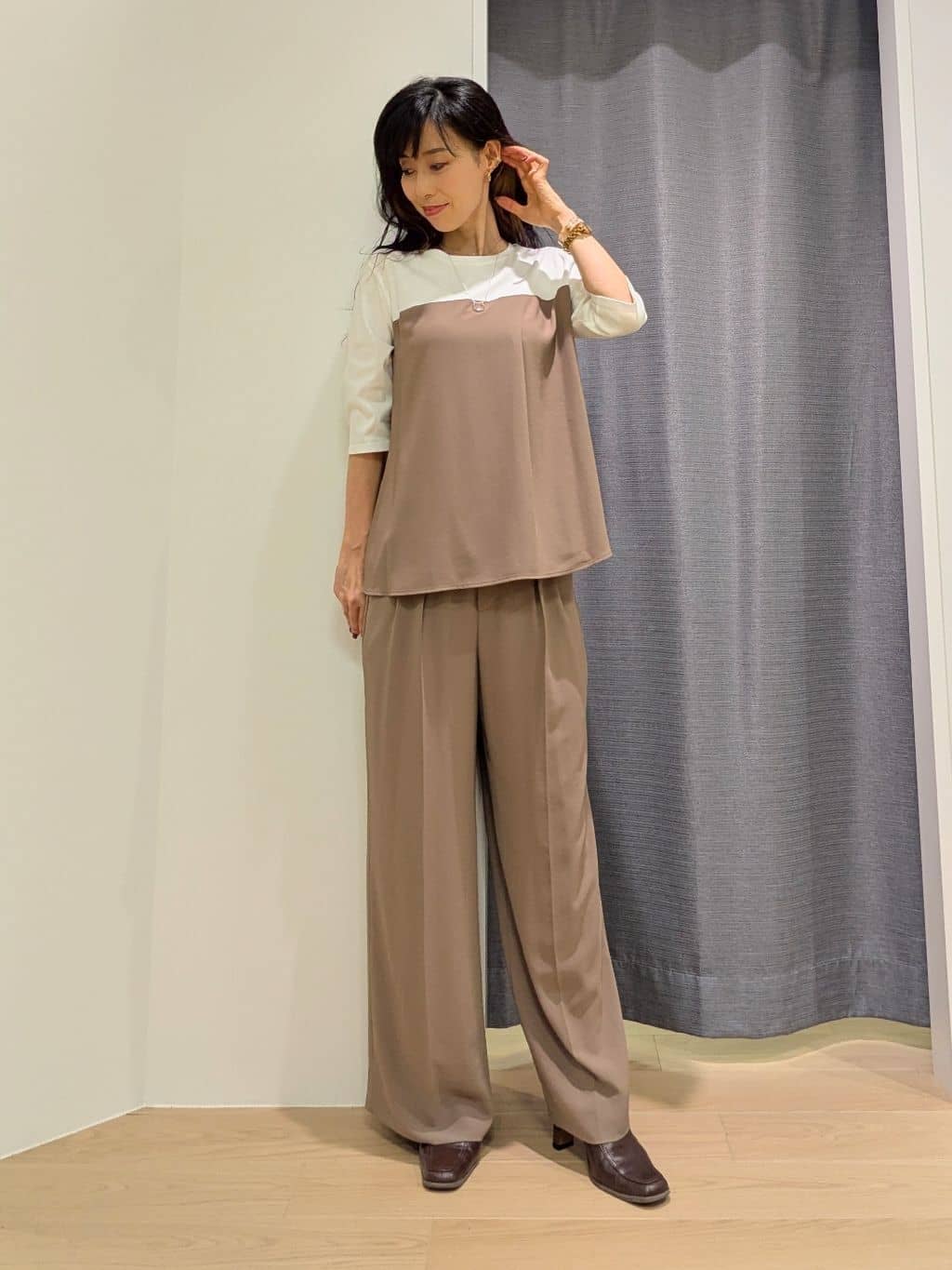 miiさんの「INDIVI｜【着心地◎！】タックワイドパンツ」を使ったコーディネート