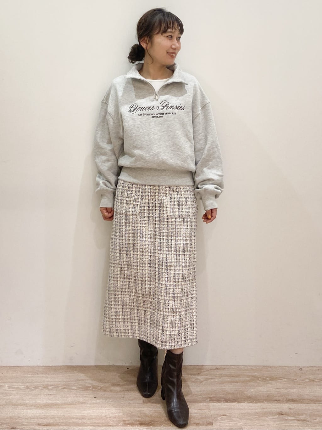 risayanさんの「OPAQUE.CLIP｜ハーフZIPロゴ刺繍裏毛【洗濯機OK】」を使ったコーディネート