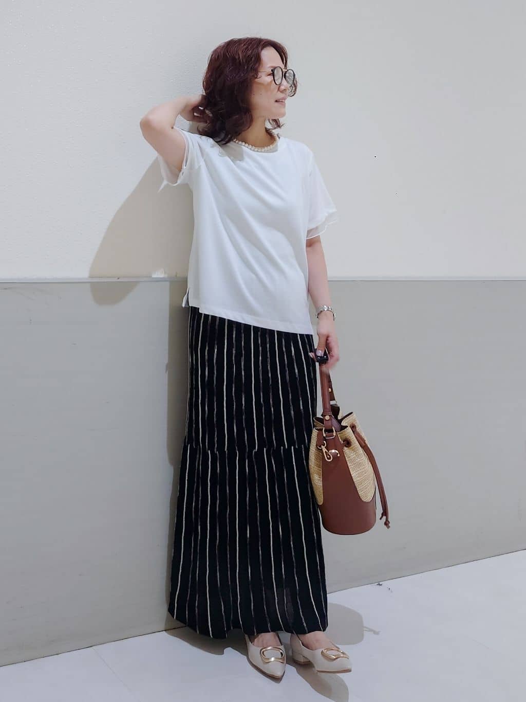 maruさんの「THE SHOP TK｜【ひんやり/UV/洗濯機OK】袖シアーTシャツ」を使ったコーディネート