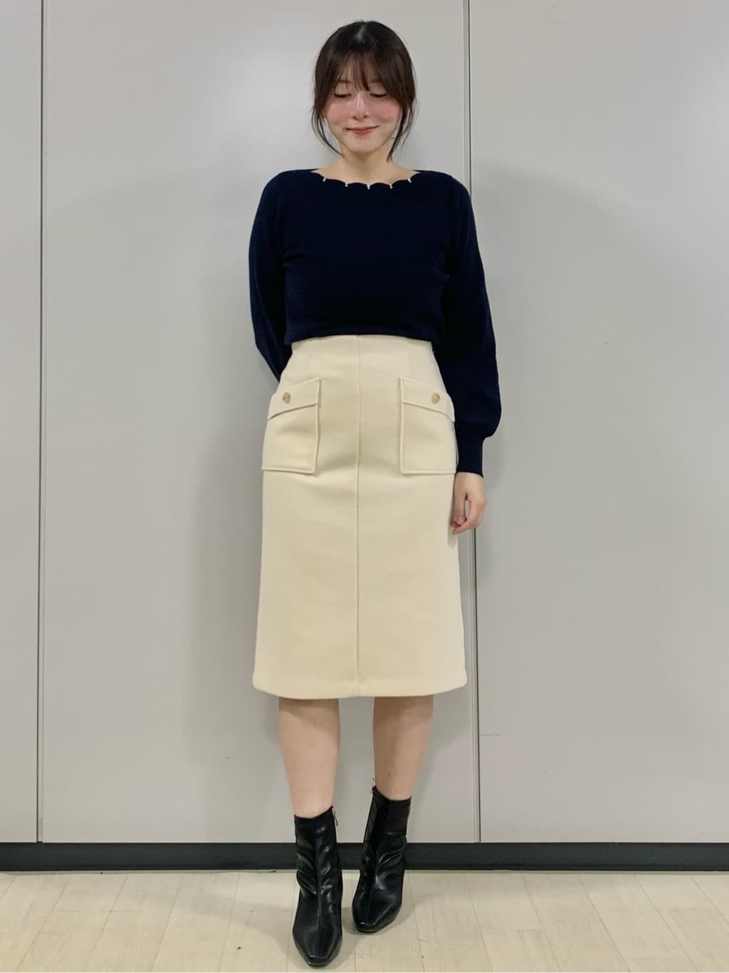kasumiさんの「index｜ラメスカラップビジューデザインニット【洗濯機OK】《6col／S～LL》」を使ったコーディネート