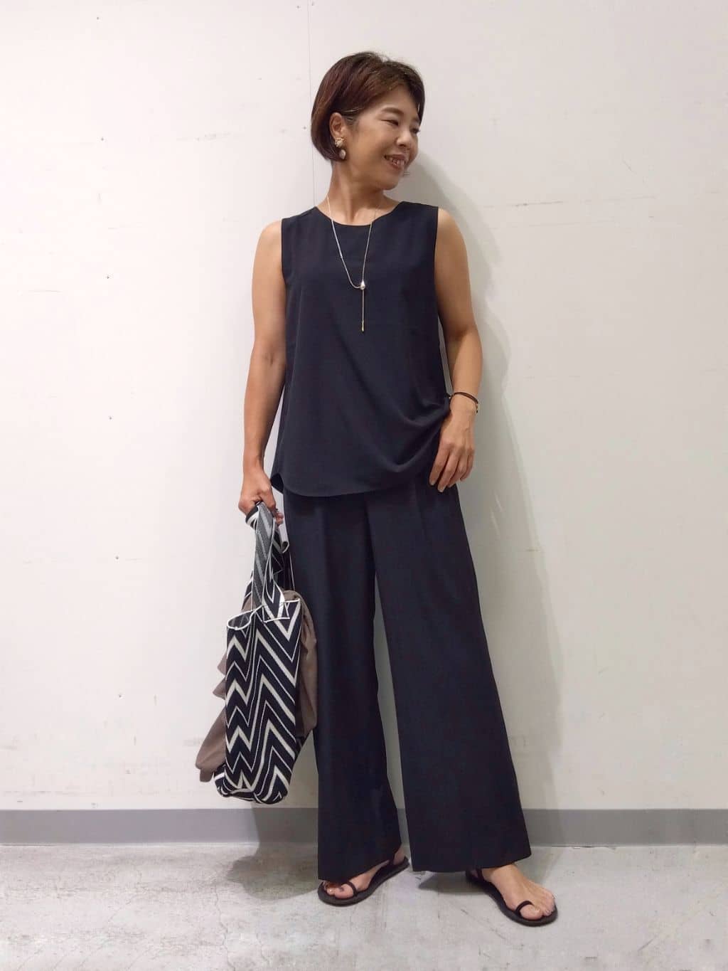 Kさんの「INDIVI｜【体型カバー/SETUP可能】ジョーゼット　ドルマンブラウス」を使ったコーディネート