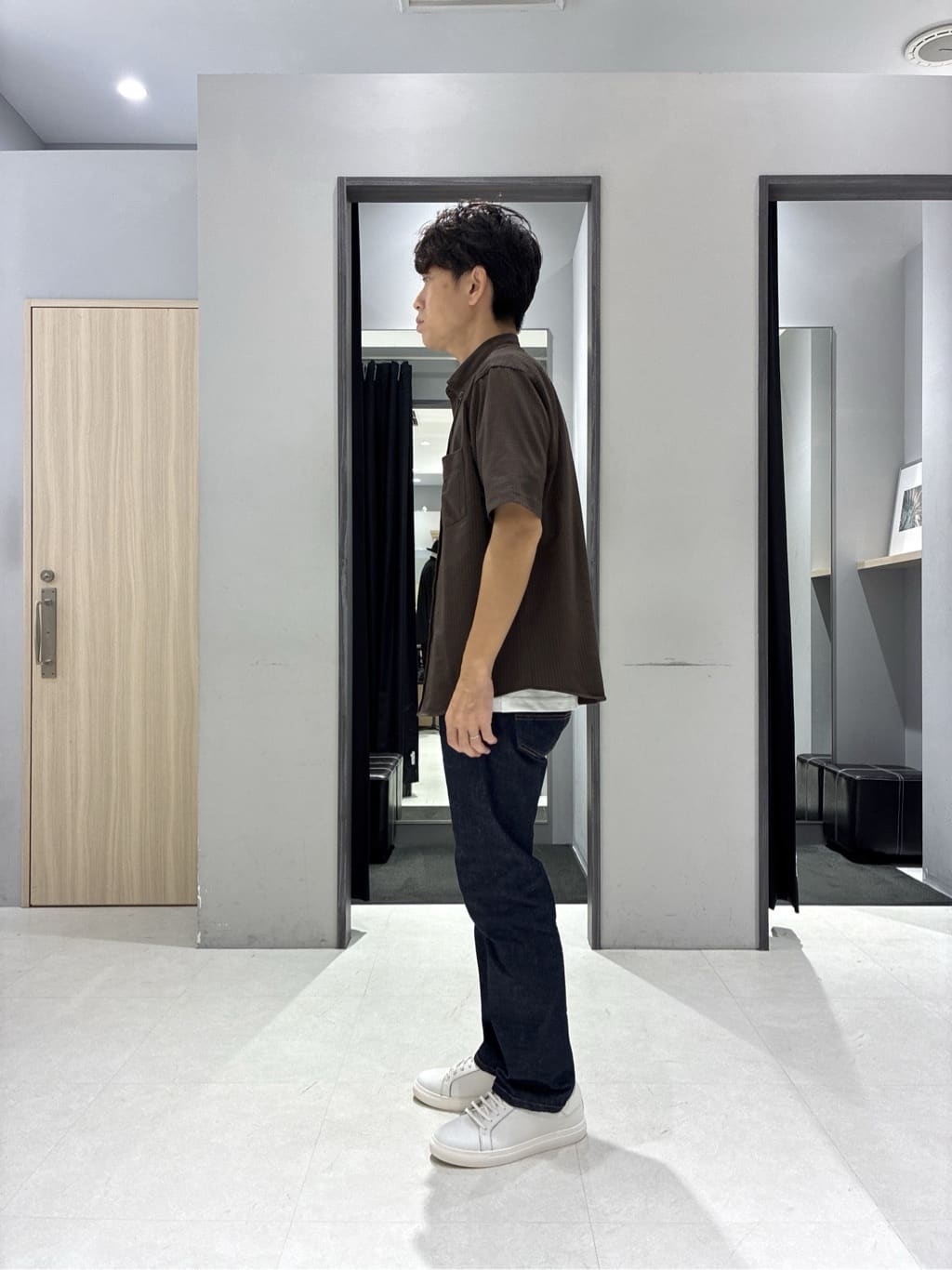 わいずみさんの「TAKEO KIKUCHI｜【COOL CITY WEAR】ストライプジャージ ボタンダウンシャツ /接触冷感」を使ったコーディネート
