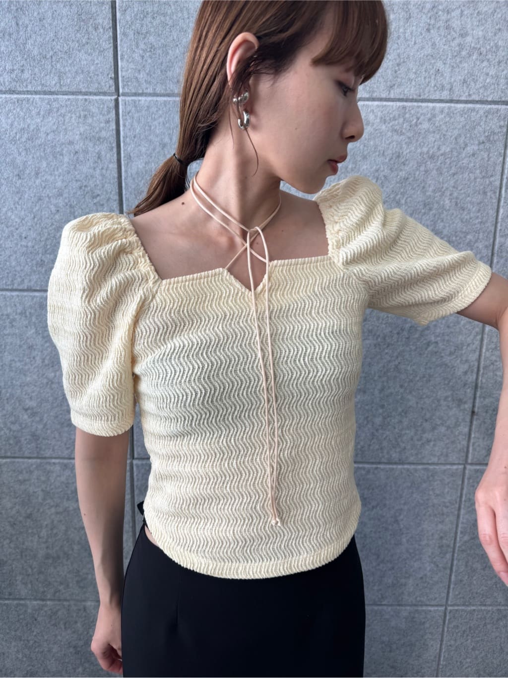 designer yukaさんの「CODE A｜gather puff jersey tops」を使ったコーディネート