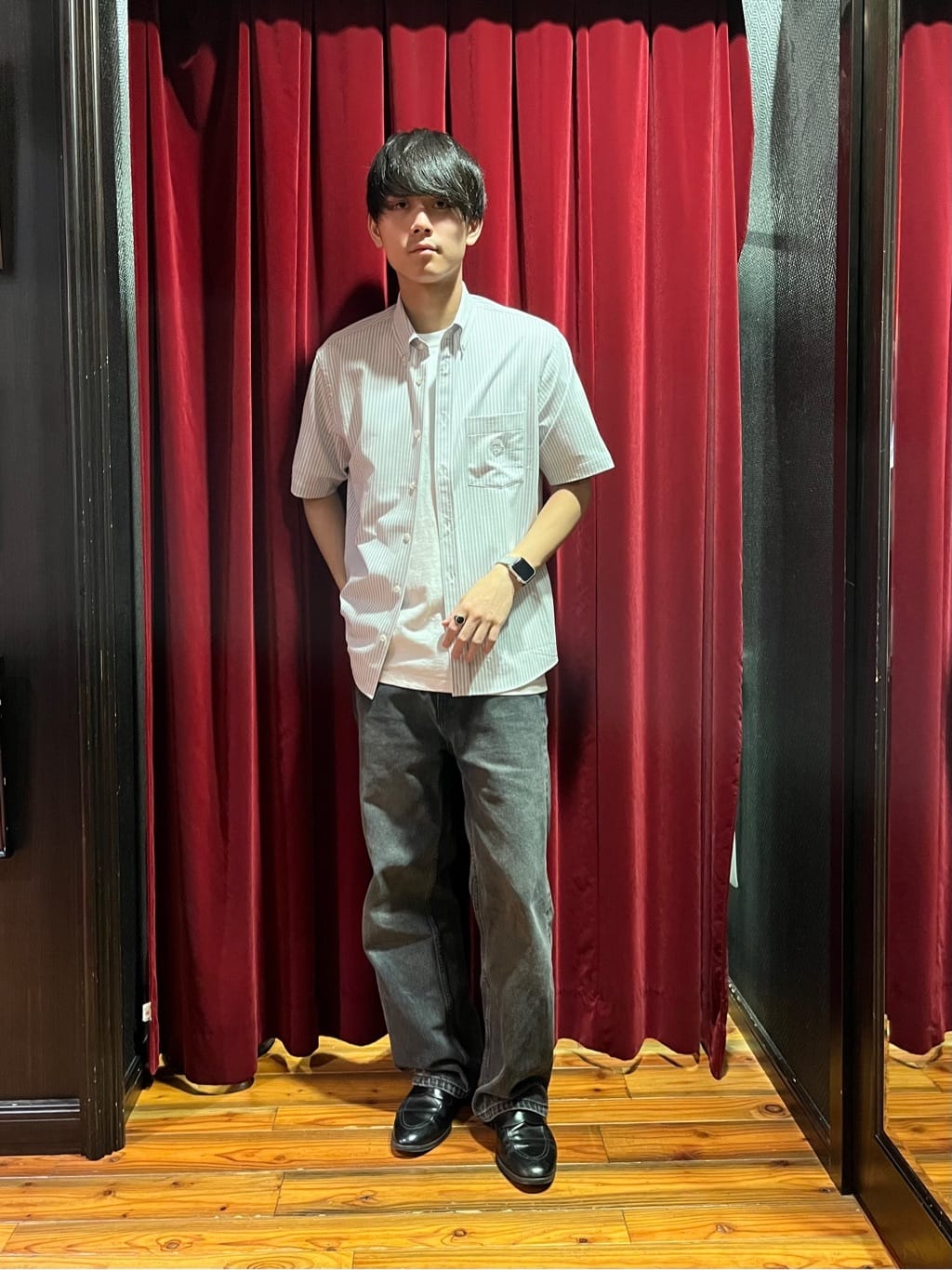 うっちーさんの「TAKEO KIKUCHI｜【COOL CITY WEAR】ストライプジャージ ボタンダウンシャツ /接触冷感」を使ったコーディネート