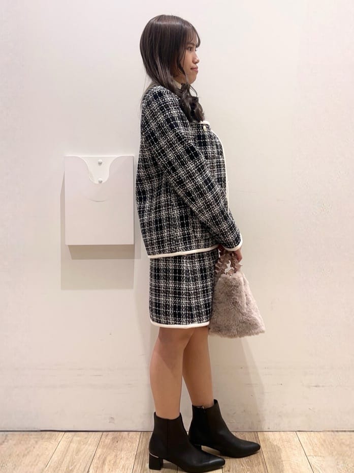 Ririさんの「index｜チェックツイードジャケットコート／セットアップ対応【洗える】」を使ったコーディネート