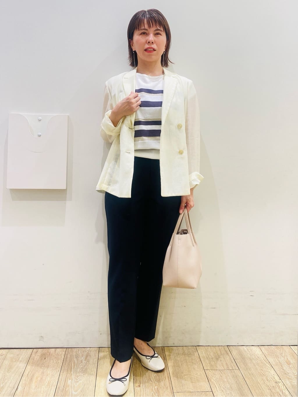 YUKOさんの「index｜麻調シアーダブルブレストテーラードジャケット【洗濯機洗い可】」を使ったコーディネート