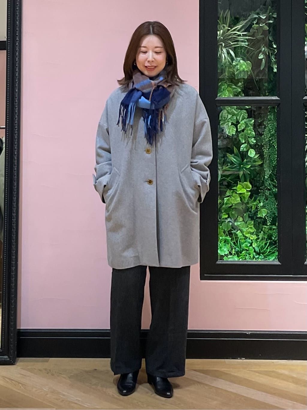 maruさんの「DRESSTERIOR｜ウールブレンドチェックストール」を使ったコーディネート