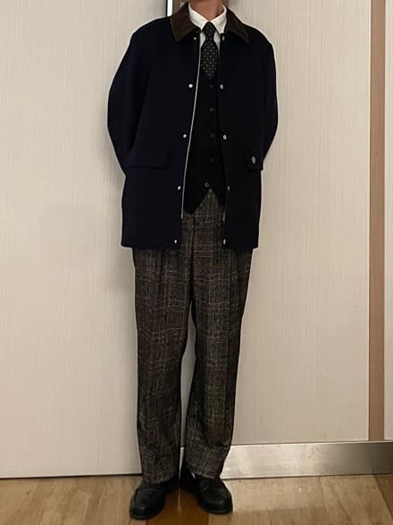 橋本さんの「DRESSTERIOR｜◆【セットアップ可】ループグレンチェック ワイドパンツ」を使ったコーディネート