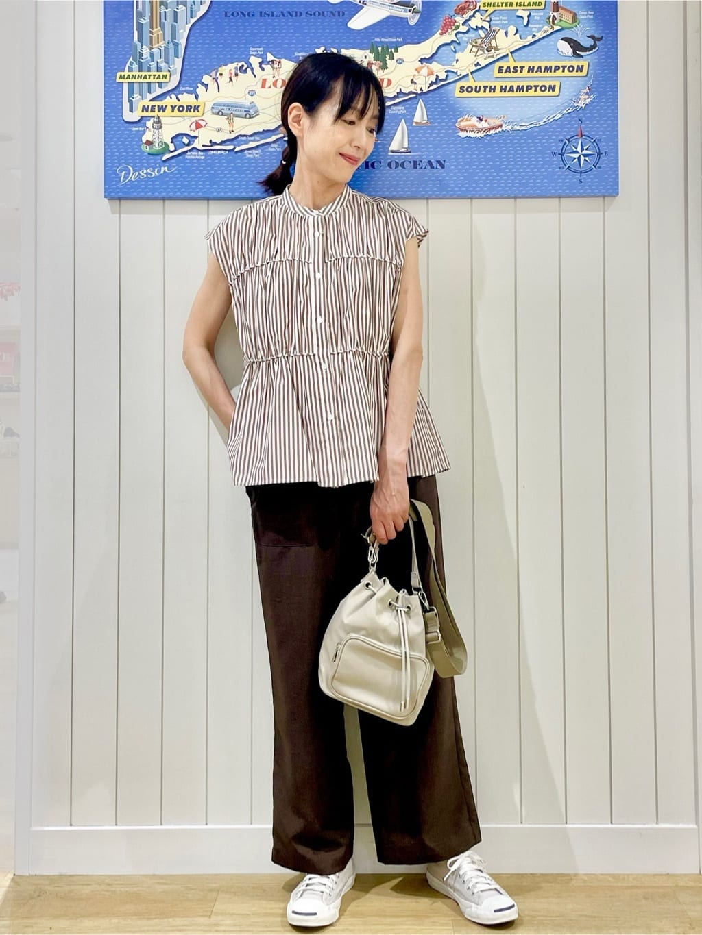 uwatokoさんの「Dessin｜【洗える】ストライプ柄ギャザーブラウス」を使ったコーディネート