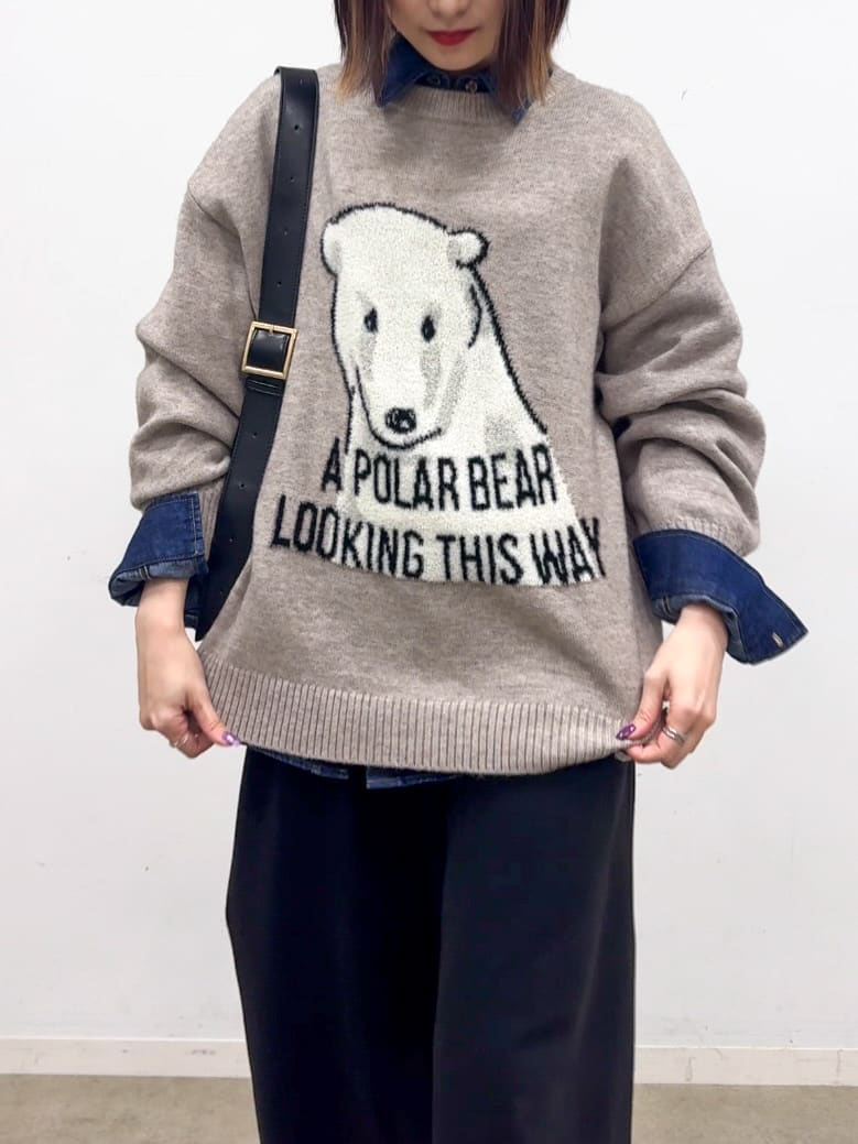 𝐜𝐡𝐢𝐤𝐚さんの「SHOO･LA･RUE｜【旭山動物園応援商品】ゆるアニマル ふわふわジャカードニット」を使ったコーディネート