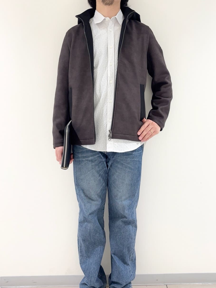 及川さんの「TAKEO KIKUCHI｜【JUST ONE LAYER】ダウンファブリック ジップアップ フード ブルゾン」を使ったコーディネート