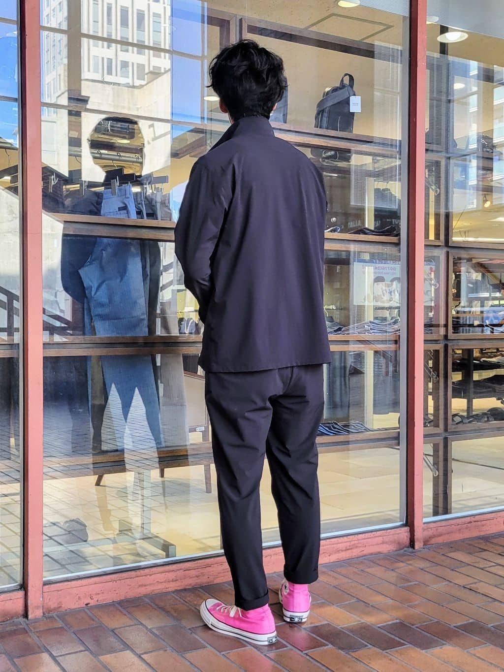 piroyaさんの「TAKEO KIKUCHI｜【3D ナイロン ストレッチ】スタンドカラー シャツブルゾン」を使ったコーディネート